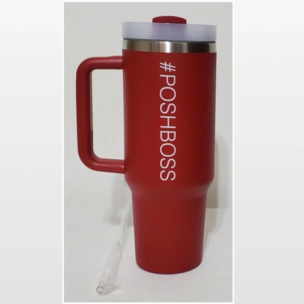 New Tumbler POSHBOSS Red White Large 40oz Travel Mug Thermos Cup